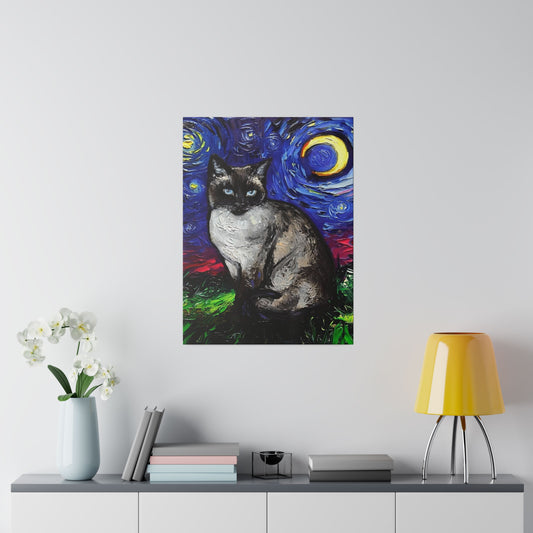 "Siamese Cat Night Moon" Matte Canvas, Stretched 0.75